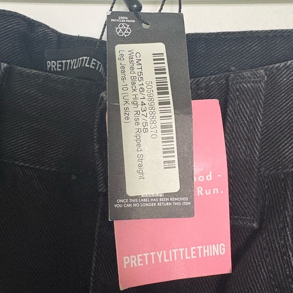 PLT Washed Black High Rise Ripped Straight Leg Jeans - Picture 4 of 5